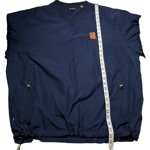SYRACUSE UNIV NAVY BLUE NYLON VNECK WINDBREAKER MEN’S LARGE Antigua Cinch Pocket - Picture 8 of 9